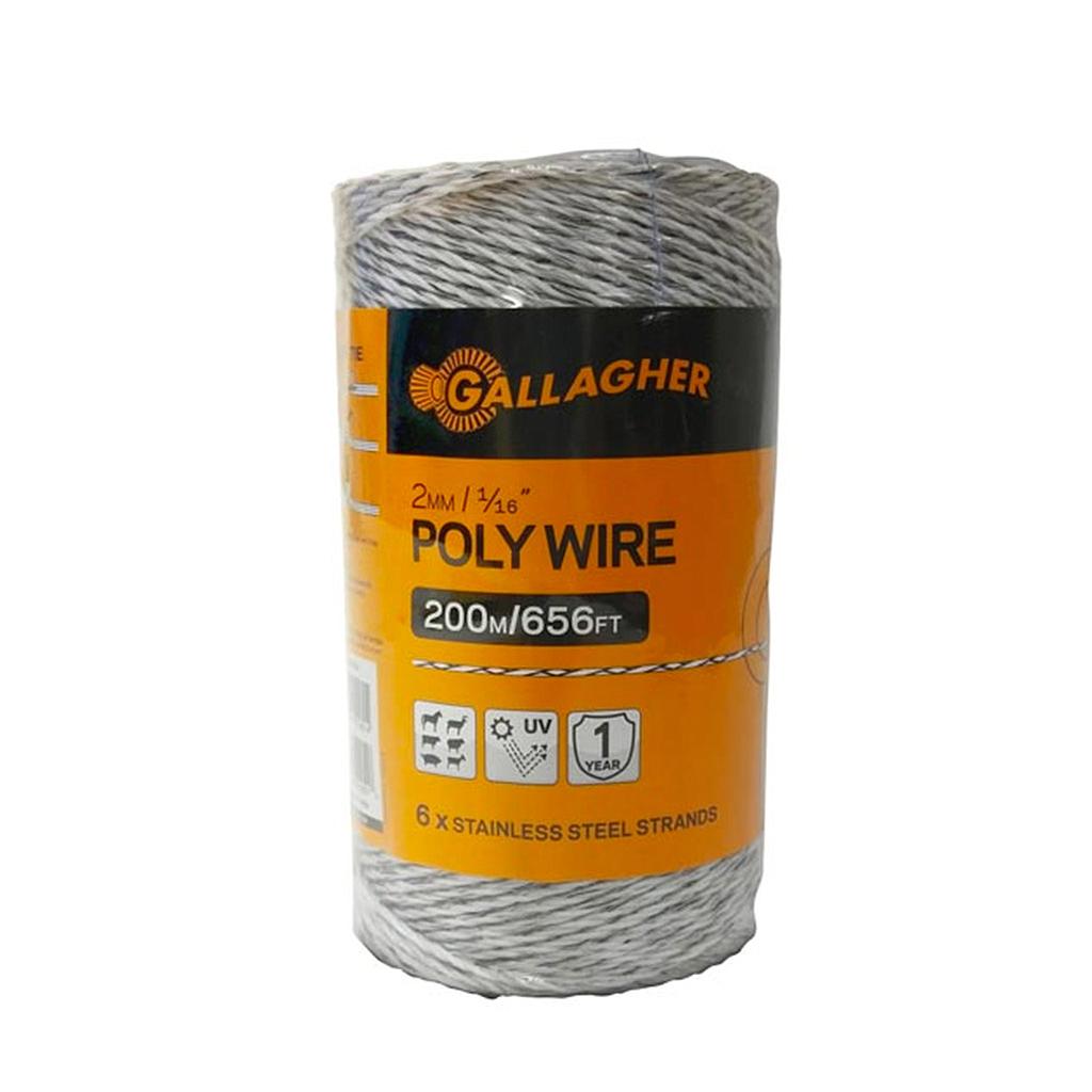 GALLAGHER POLYWIRE WHITE 6 STRANDS, 1/16&quot;W X 200M/656FT L