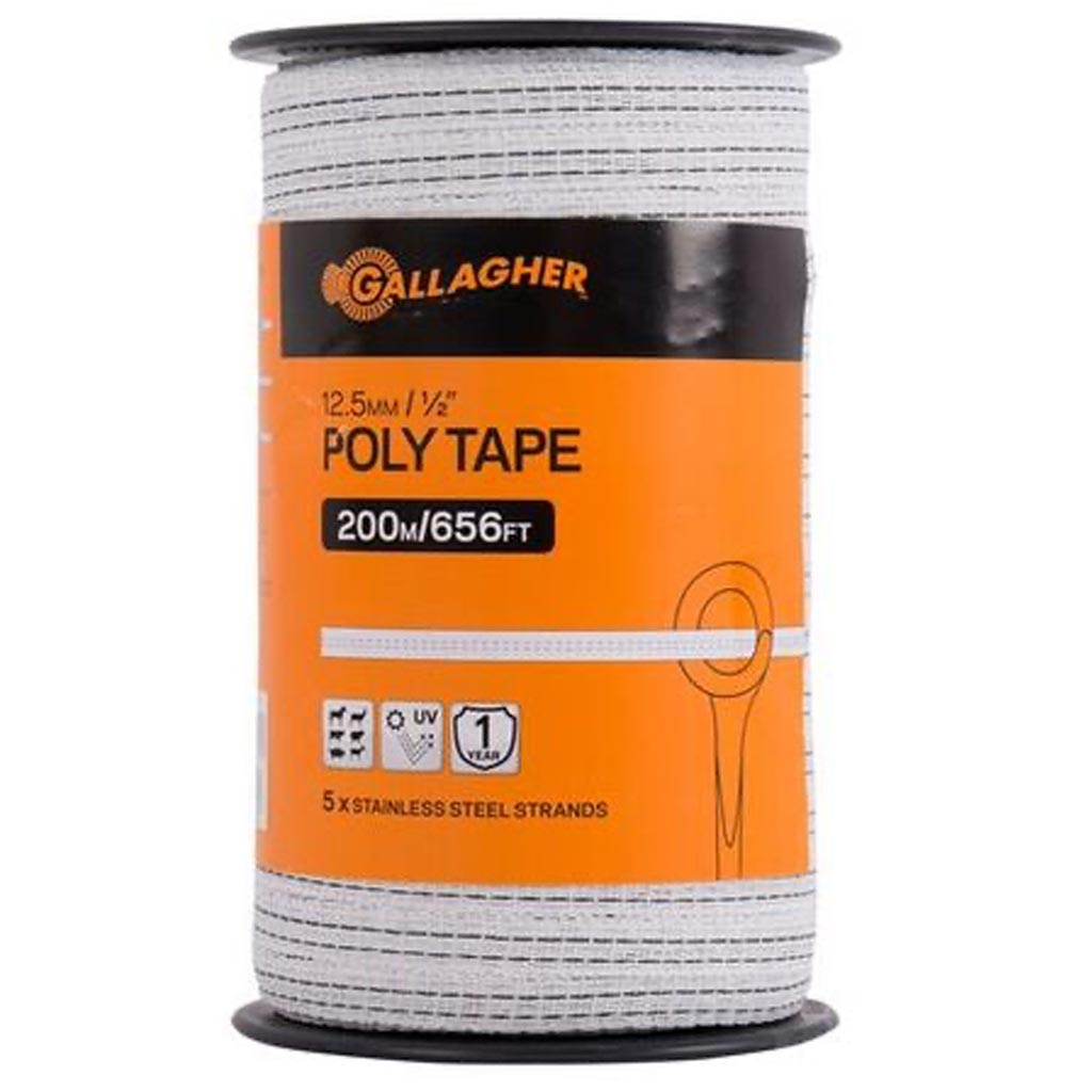GALLAGHER 12.5MM POLY TAPE WHITE 200M