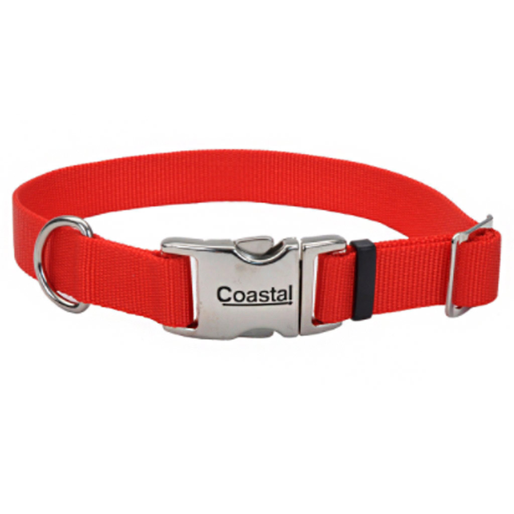 COASTAL ADJUSTABLE DOG COLLAR METAL BUCKLE RED 5/8&quot;X10-14&quot;