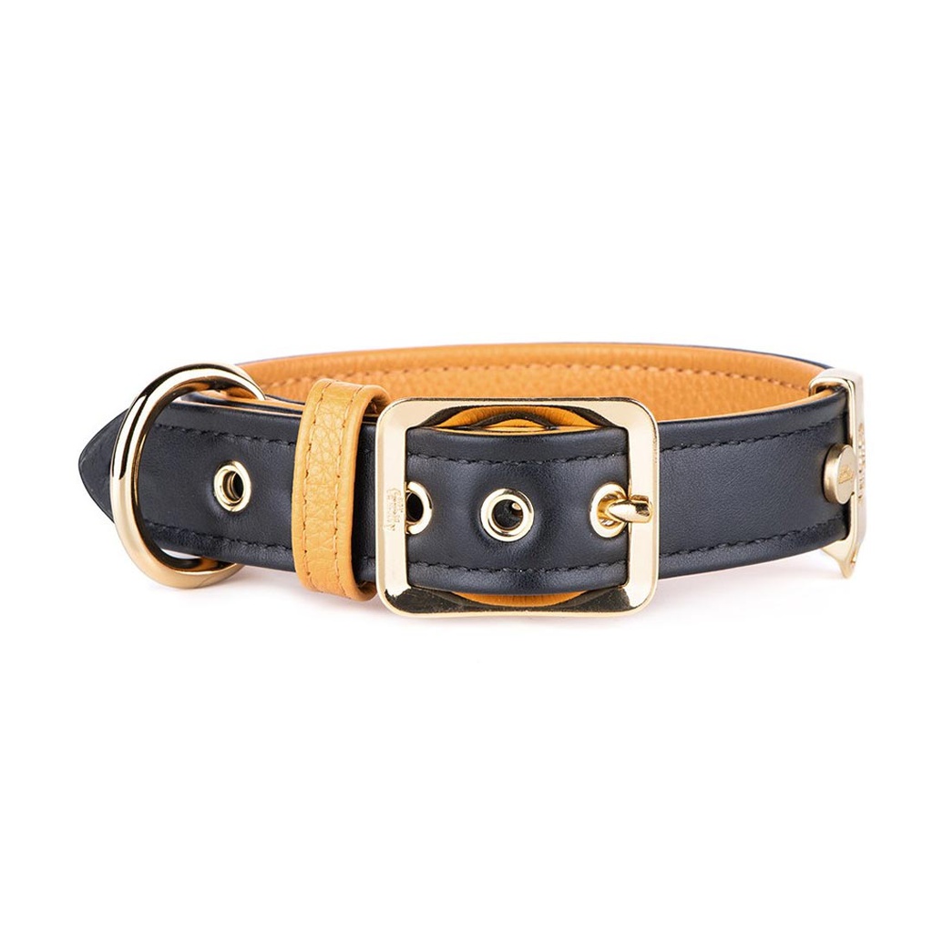 MY FAMILY HERMITAGE COLLAR LEATHER BLK &amp; OCHRE MED 35-41CM