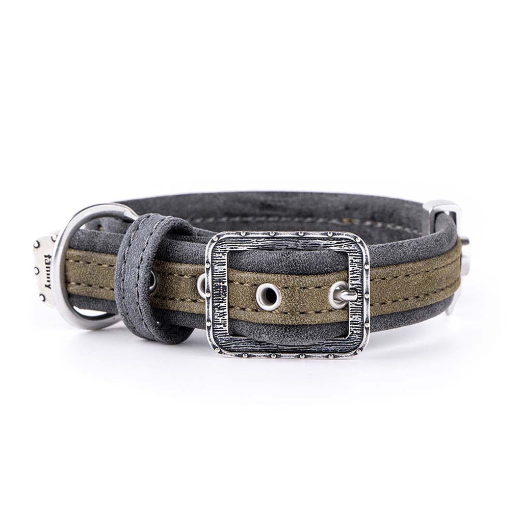 MY FAMILY LONDON COLLAR FAUX LEATHER GRN &amp; BLK SM 30-36CM