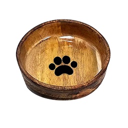[10092456] DMB - ADVANCE NON SKID ROUND WOOD BOWL W/ PAW PRINT MED