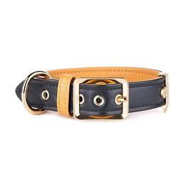 [10092902] MY FAMILY HERMITAGE COLLAR LEATHER BLK &amp; OCHRE SM 27-31CM
